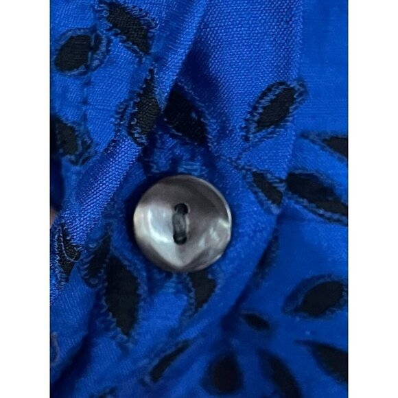 Chicos Jacket Women L Blue Mock Neck Silk Blazer Floral Beaded Retro Office - Picture 7 of 14